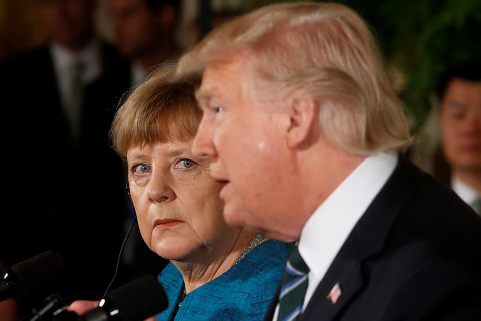 Ангела Меркель на совместной с Дональдом Трампом пресс-конференции после встречи с президентом США в Вашингтоне