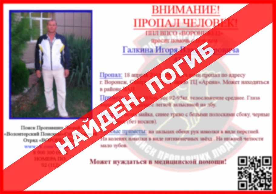 Ориентировка на Игоря Галкина теперь, после завершения поисков, выглядит так
