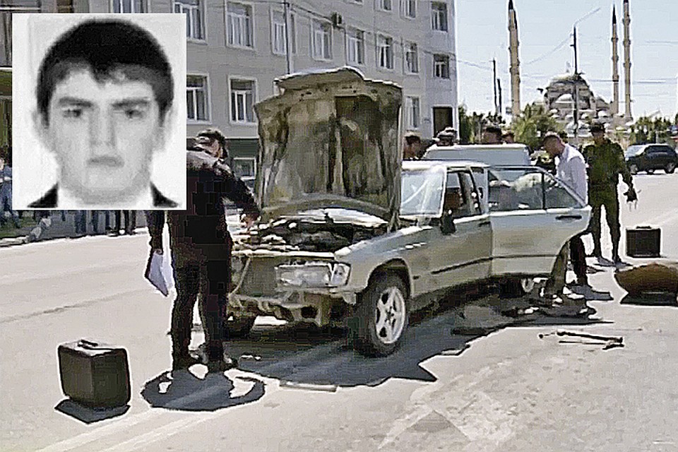 В этой машине, за рулем которой сидел 18-летний Элах Ахматханов (фото в углу) была заложена мощная взрывчатка. Фото: ЧГТРК "Грозный"