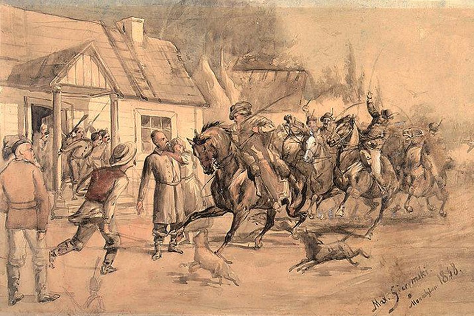 Во время наездов на имения друг друга шляхтичи были безжалостны. Фото: иллюстрация Максимилиана Герымского к сцене наезда из поэмы Адама Мицкевича "Пан Тадэвуш", mnw.art.pl