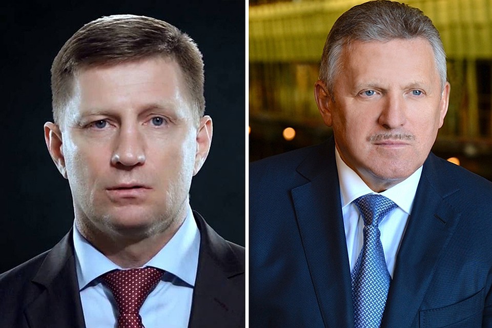 Кандидаты на пост губернатора Хабаровского края: слева - Сергей Фургал (ЛДПР), справа - Вячеслав Шпорт (Единая Россия)