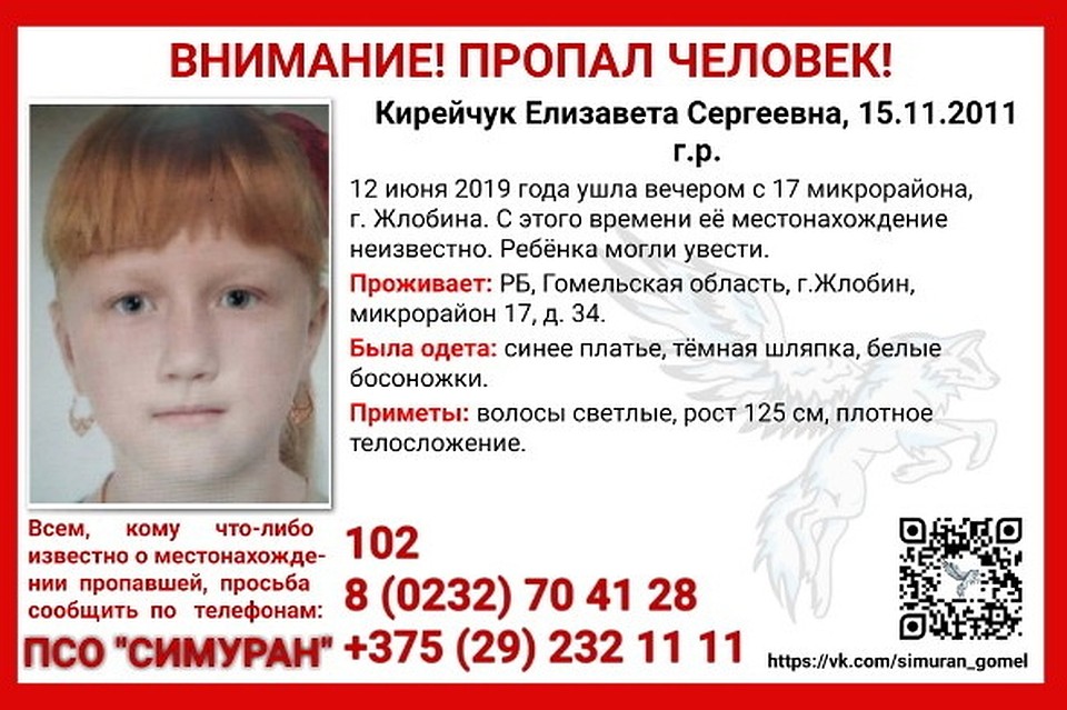 В Жлобине пропала 7-летняя девочка. Фото: vk.com/simuran_gomel