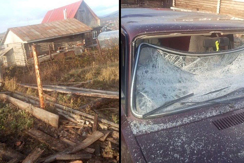 Неадекватные соседи разбили автомобиль и забор