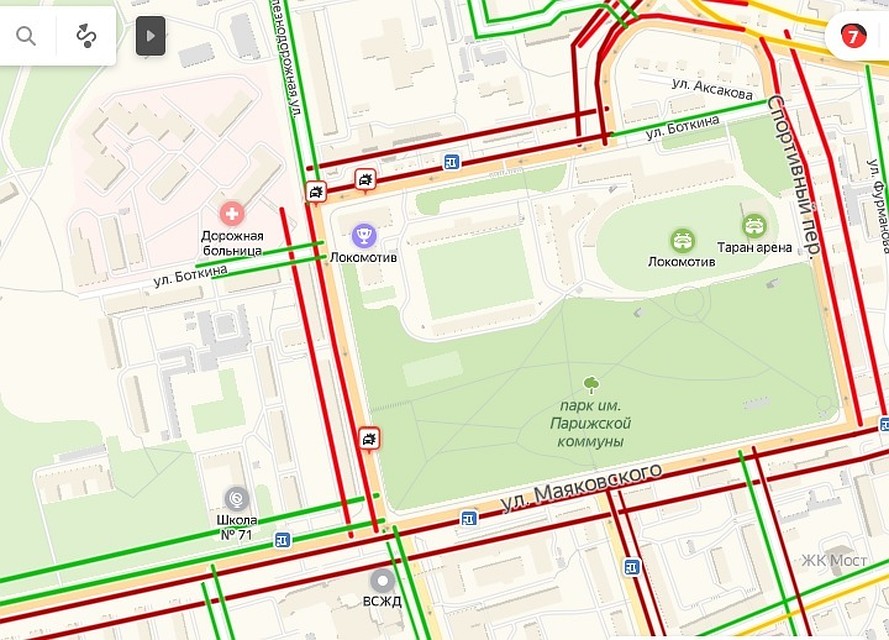 Пробки в Иркутске утром 5 декабря: 4 ДТП в районе Глазковского моста. Фото: Яндекс.Пробки