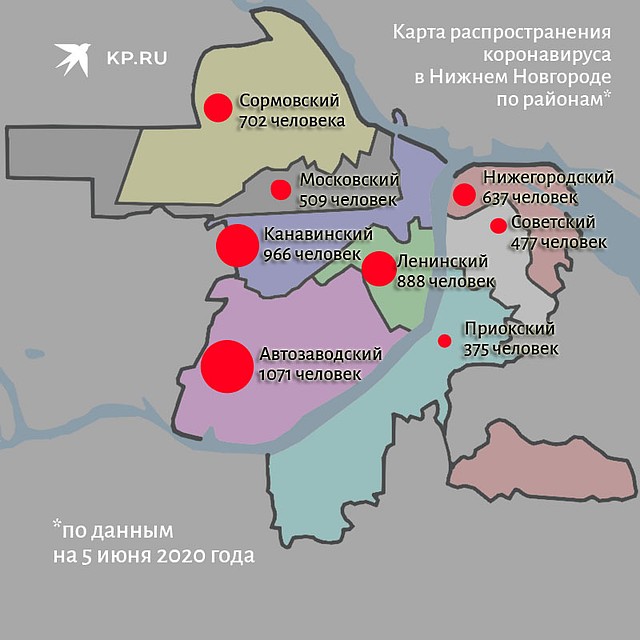 Карта распространения коронавируса в Нижнем Новгороде.