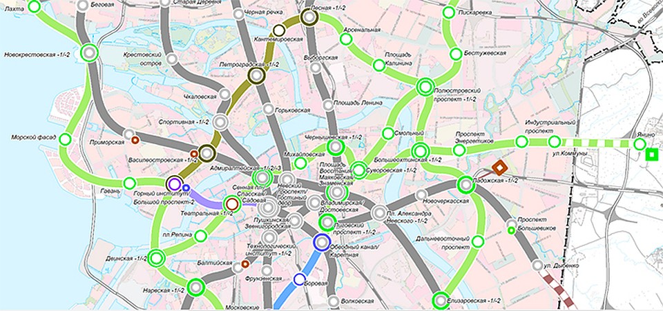 Схема развития метро в центре Петербурга Фото: Комитет по развитию транспортной инфраструктуры Петербурга