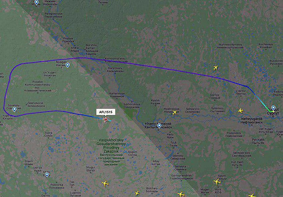 Скрин с сайта FlightRadar24: самолет развернули в воздухе
