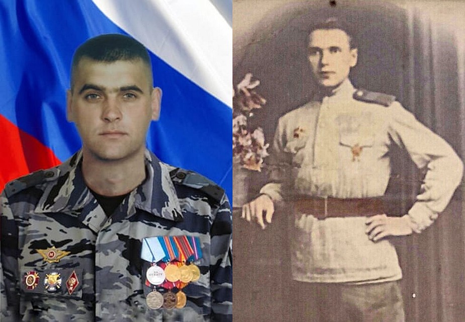 Алексей Брагин и прадед Беляев Иван Сергеевич Фото: Росгвардия.