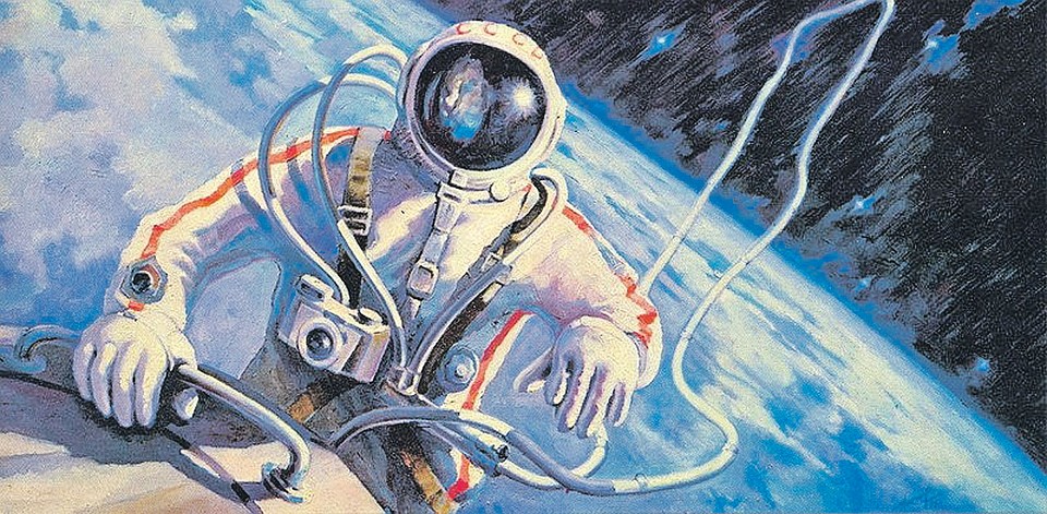 Дважды Герой Советского Союза Алексей Леонов еще и член Союза художников. Так он изобразил свой знаменитый выход в открытый космос.