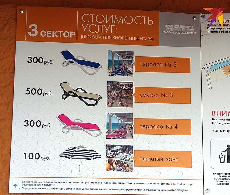Аренда лежаков и зонтиков на ялтинском пляже отличается по цене в зависимости от сектора, где они располагаются, и промаркирована разным цветом. Фото: Сергей ПОНОМАРЕВ
