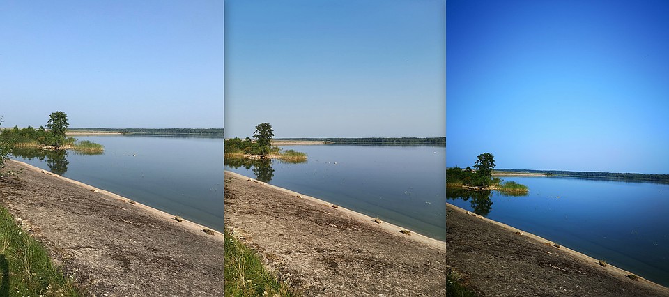 Пейзаж. Слева фото снято iPhone7, посередине HONOR 20, справа Huawei P20 Pro. Фото: Сергей МАЛИНОВСКИЙ