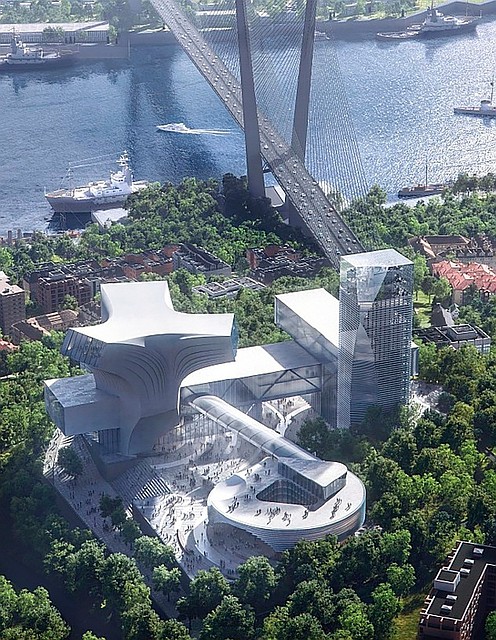 Проект Asymptote - вид сверху. Фото: эскиз музейно-театрального комплекса от Asymptote Architecture