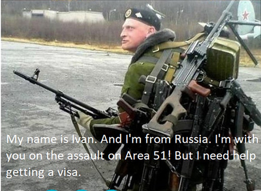 "Меня зовут Иван. И я из России. Я с тобой на штурме Зоны 51! Но мне нужна помощь в получении визы" Фото: соцсети