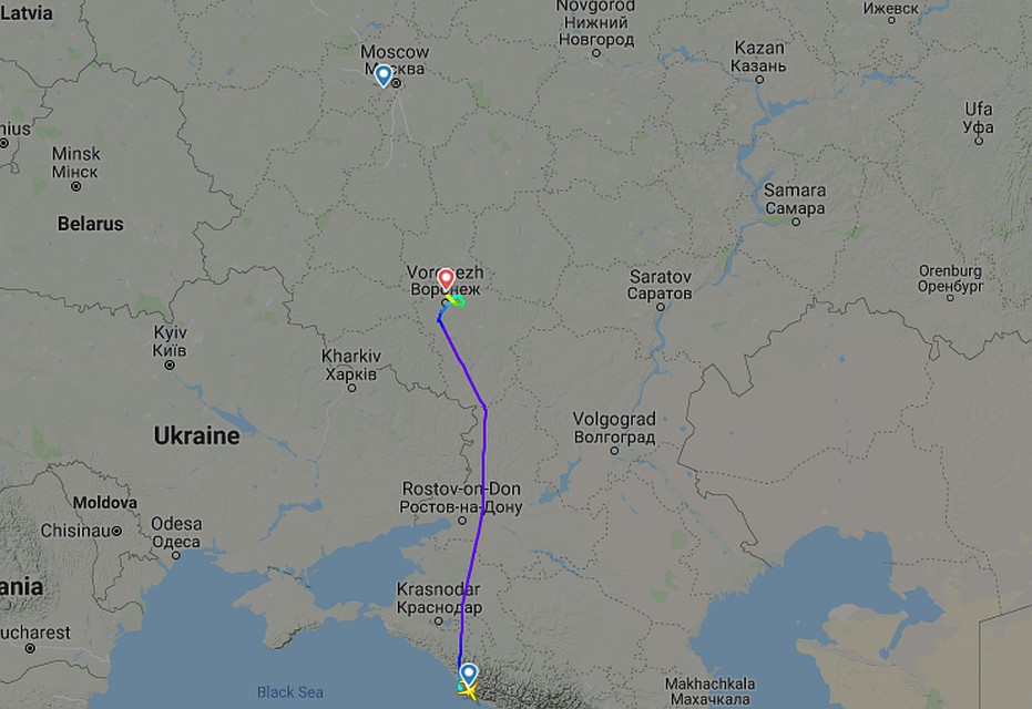 Фото: скриншот маршрута сервиса Flightradar.