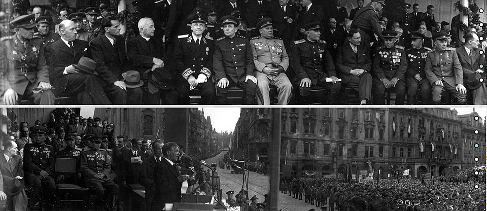 Чехословакия, Прага. Центральная площадь. Торжественный митинг в честь советских и союзных войск - освободителей Чехословакии от фашизма. 6 июля 1945 г. Фото: Министерство обороны РФ