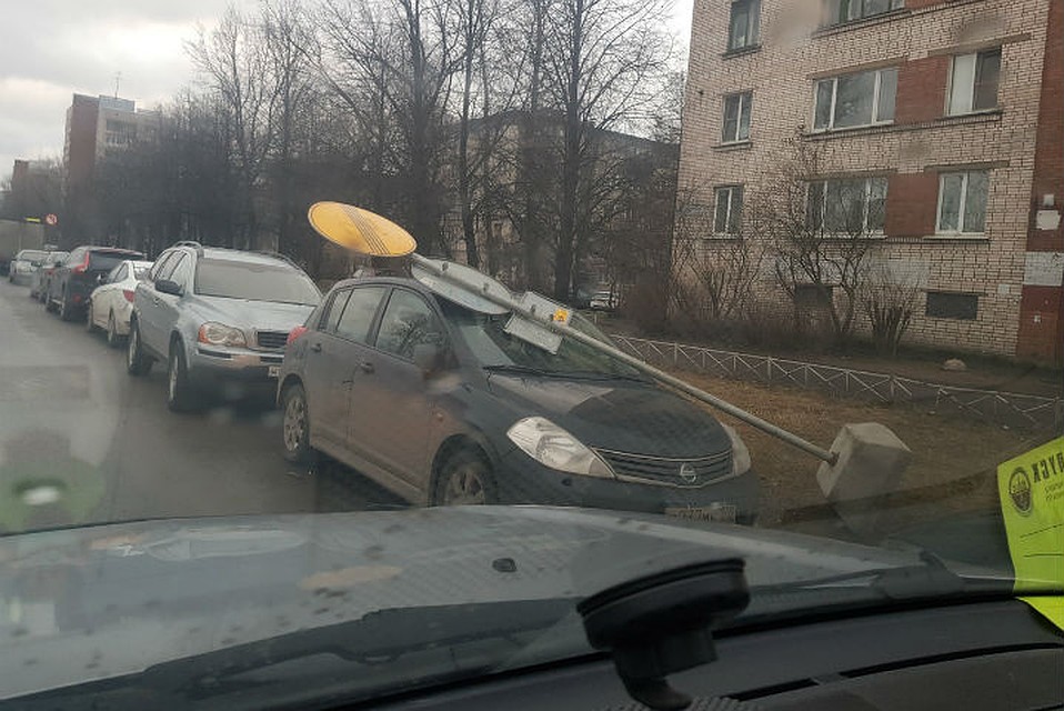 Знак "прихлопнул" лобовое стекло Фото: СОЦСЕТИ