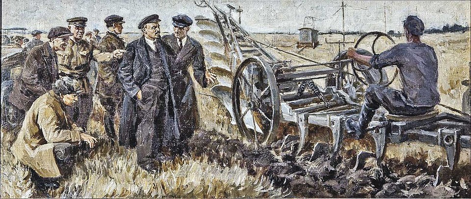 Ленин на испытаниях электрического плуга 22 октября 1921 года. Картина была написана позже - в 1939 году. Фото: Финогенов К. И./Собрание фондов Музея В. И. Ленина