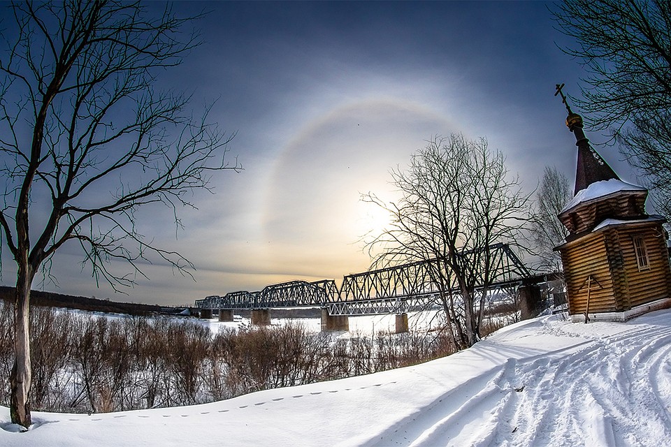 Солнечное гало. Фото: vk.com/meteokirov, Константин ЛОЖЕНИЦЫН