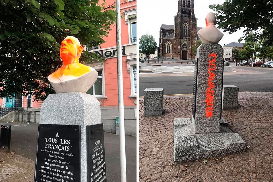 Вандалы облили краской бюст генералу Де Голлю. Фото: twitter.com/xavierbertrand