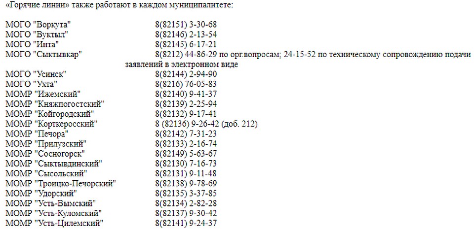 Список номеров