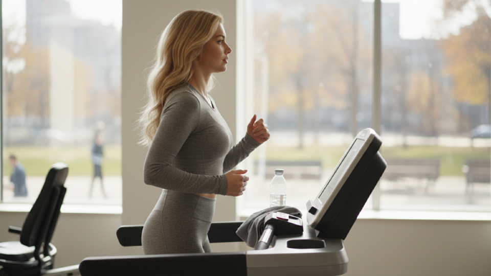 Девушка бегает на беговой дорожке