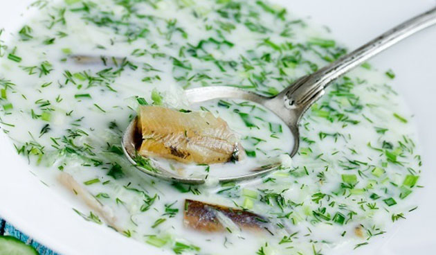 Окрошка с семгой и айраном