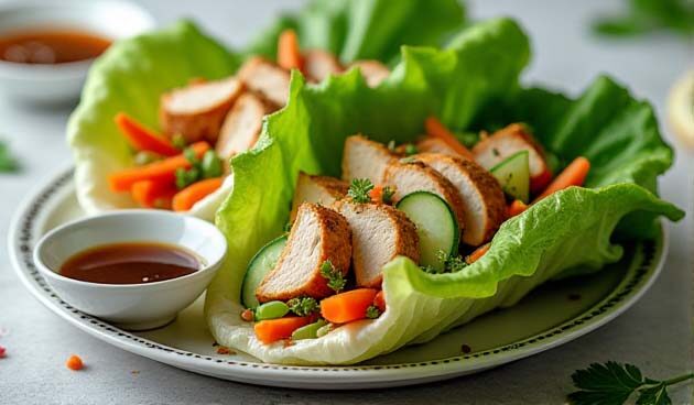 Салатные роллы с курицей и овощами