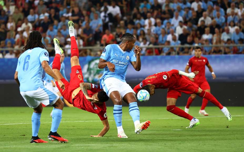 Матч ха Суперкубок УЕФА между «Манчестер Сити» «Севилья» получился увлекательным. Фото: Reuters